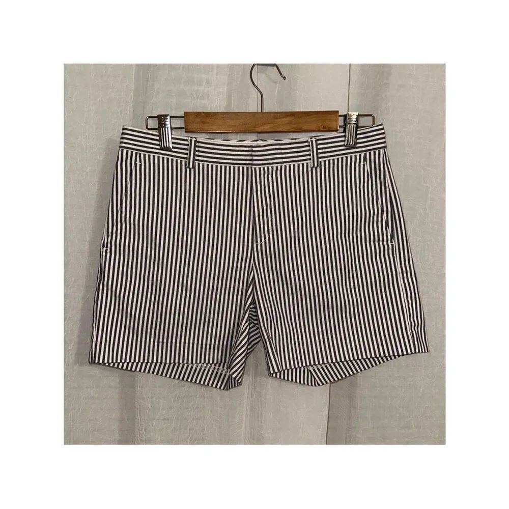BR 2 Blue White Vertical Stripes 4.5” Mid Rise Classic Cotton Shorts